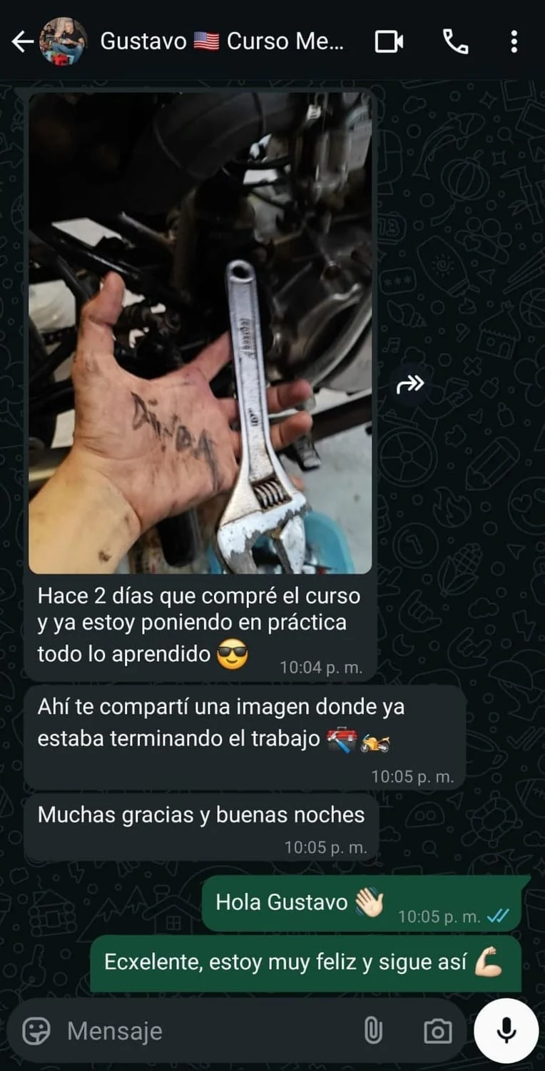 Captura original de WhatsApp, Gustavo cuenta que pone en práctica lo aprendido